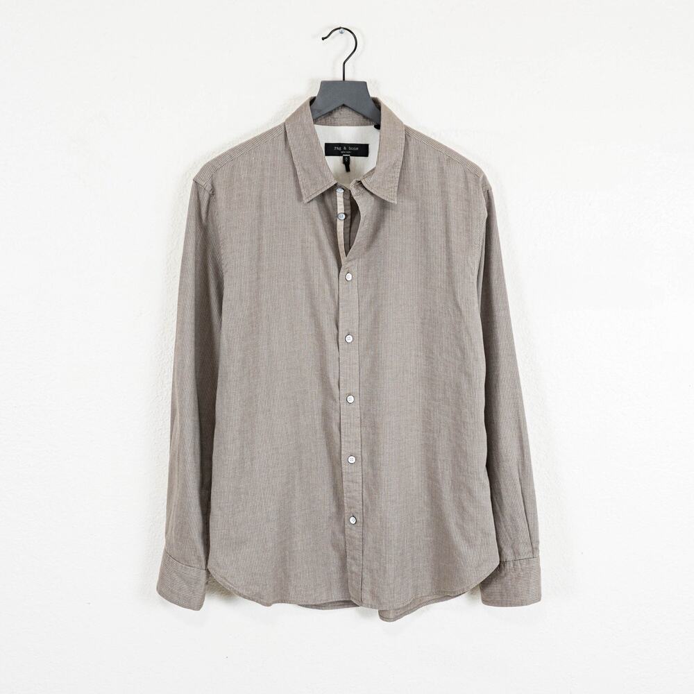 Rag & Bone NY Men's Button up Shirt tan gray needle striped size Medium